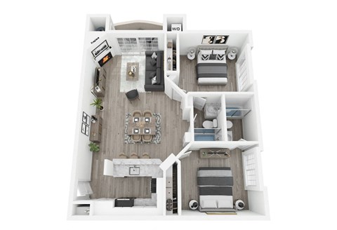 Floor plan for 2 beds, 2 baths, 981 sqft